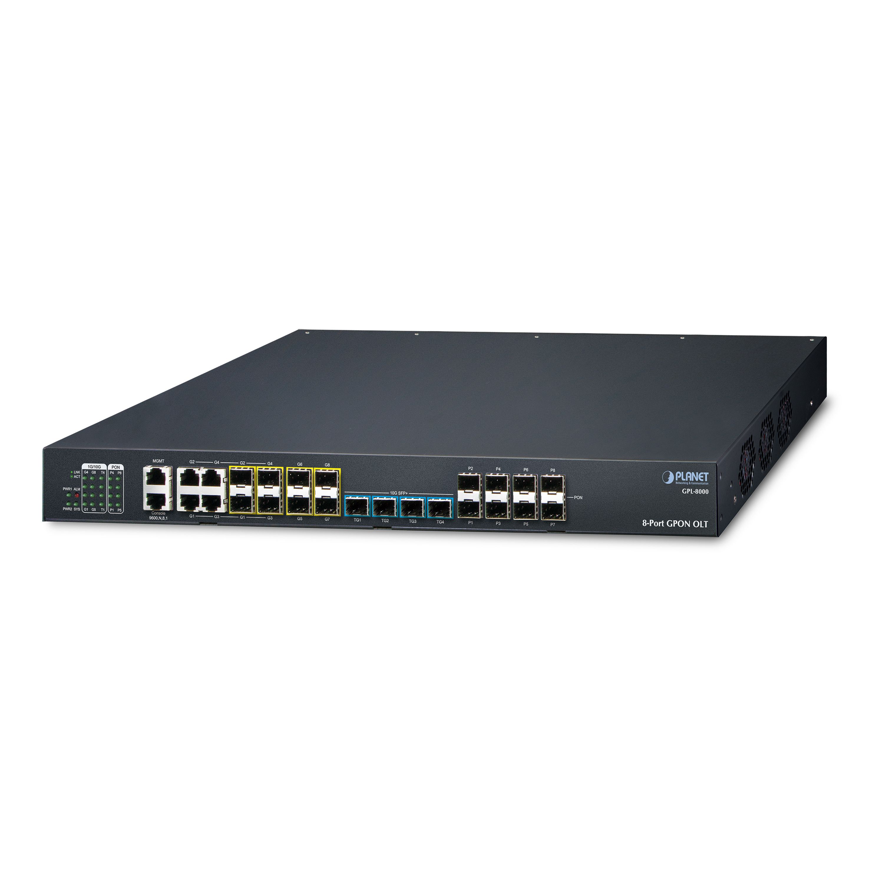 8-Port GPON OLT w/ 4-Port Gigabit TP/SFP Combo + 4x 1000X SFP + 4x 10G SFP+ 8-Port GPON OLT w/ 4-Port Gigabit TP/SFP Combo + 4x 1000X SFP + 4x 10G SFP+