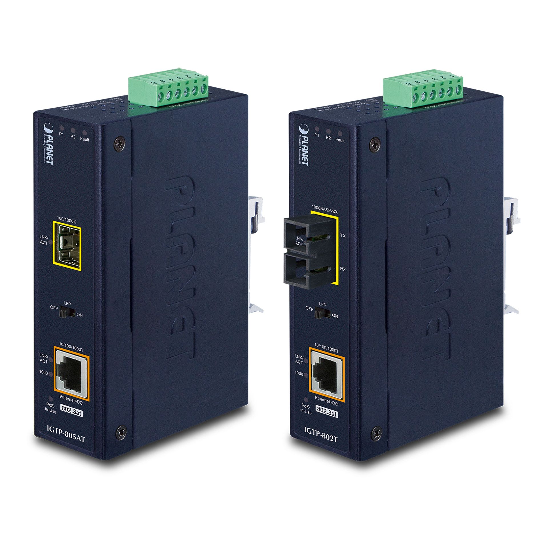 Industrial Media Converter  1000BASE-X SFP to 10/100/1000BASE-T 802.3at PoE+