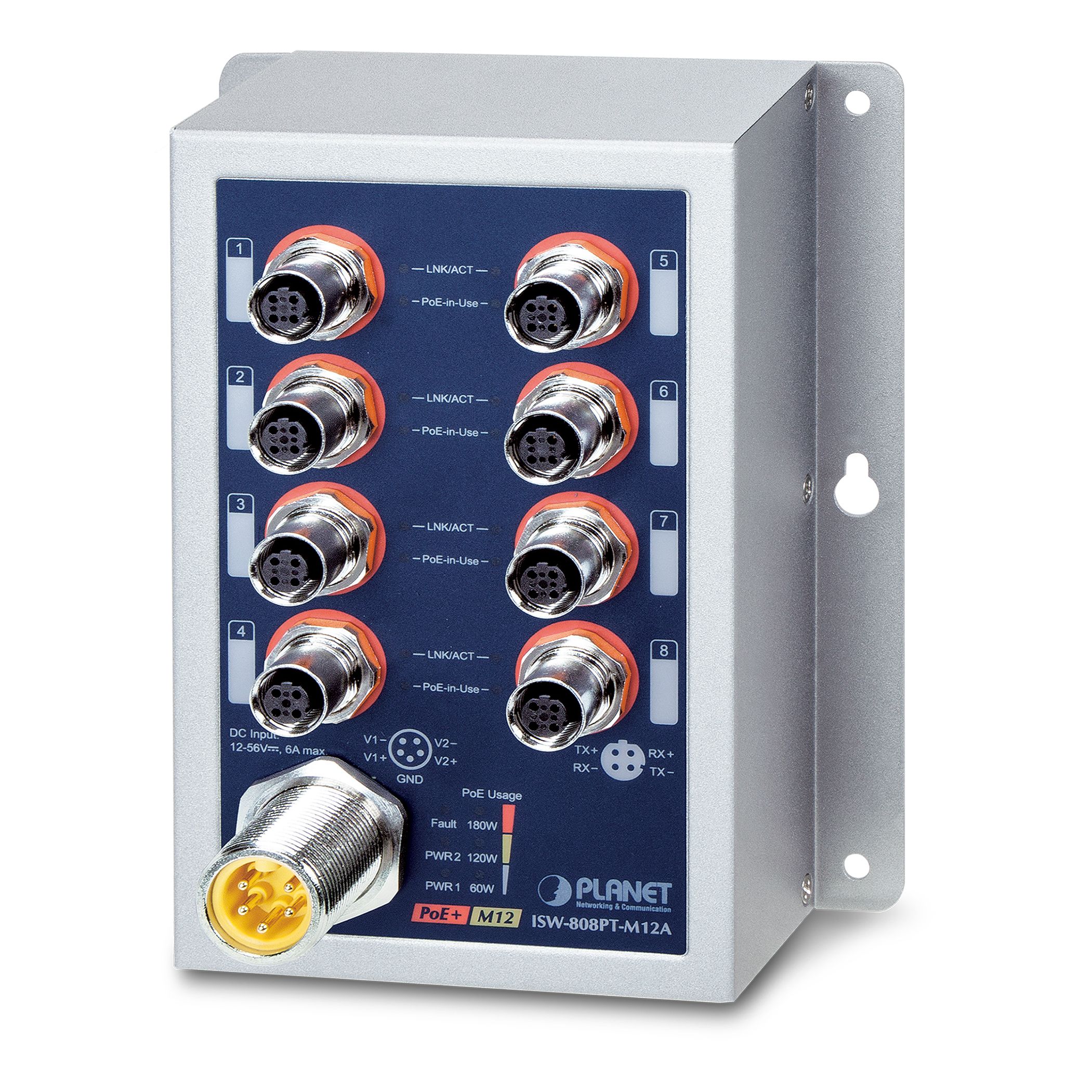 Industrial 8-Port 10/100TX M12 802.3at PoE+ Switch Industrial 8-Port 10/100TX M12 802.3at PoE+ Switch