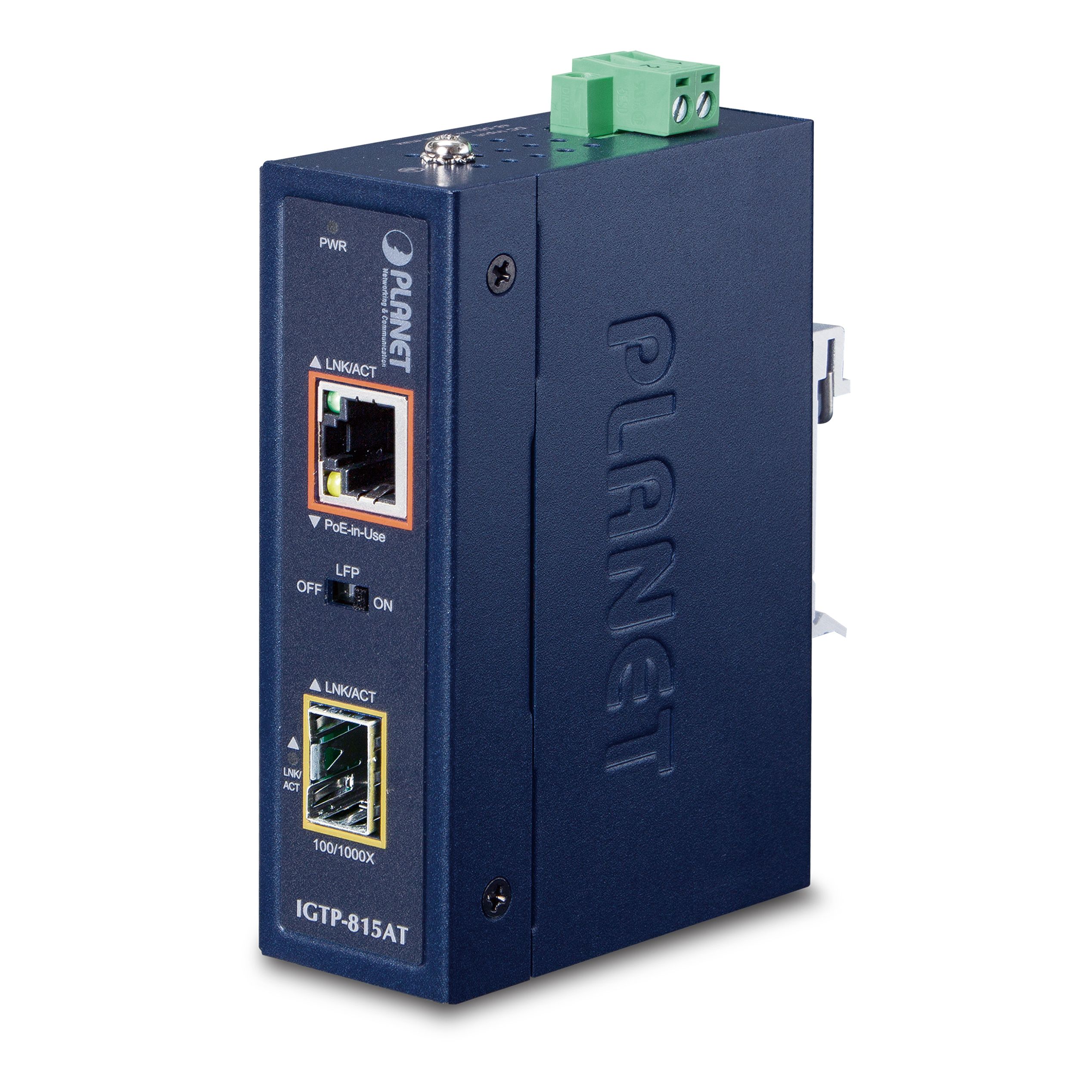 Industrial Compact 100/1000Base-X to 10/100/1000Base-T PoE+ Media Converter Industrial Compact 100/1000Base-X to 10/100/1000Base-T PoE+ Media Converter