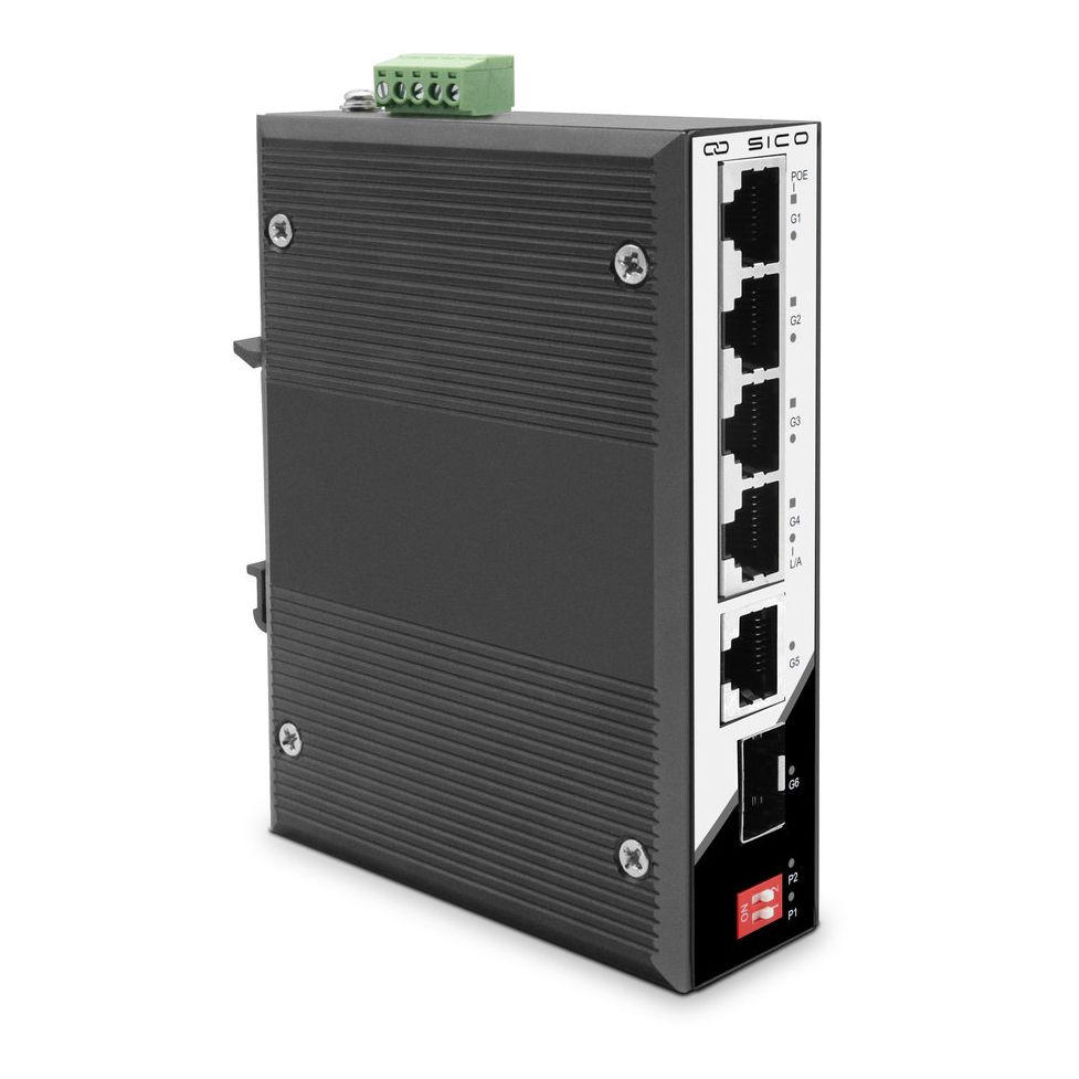 SICO Industrieller Switch, 5×GB RJ-Ports + 1×GB SFP-Slot SICO Industrieller Switch, 5×GB RJ-Ports + 1×GB SFP-Slot