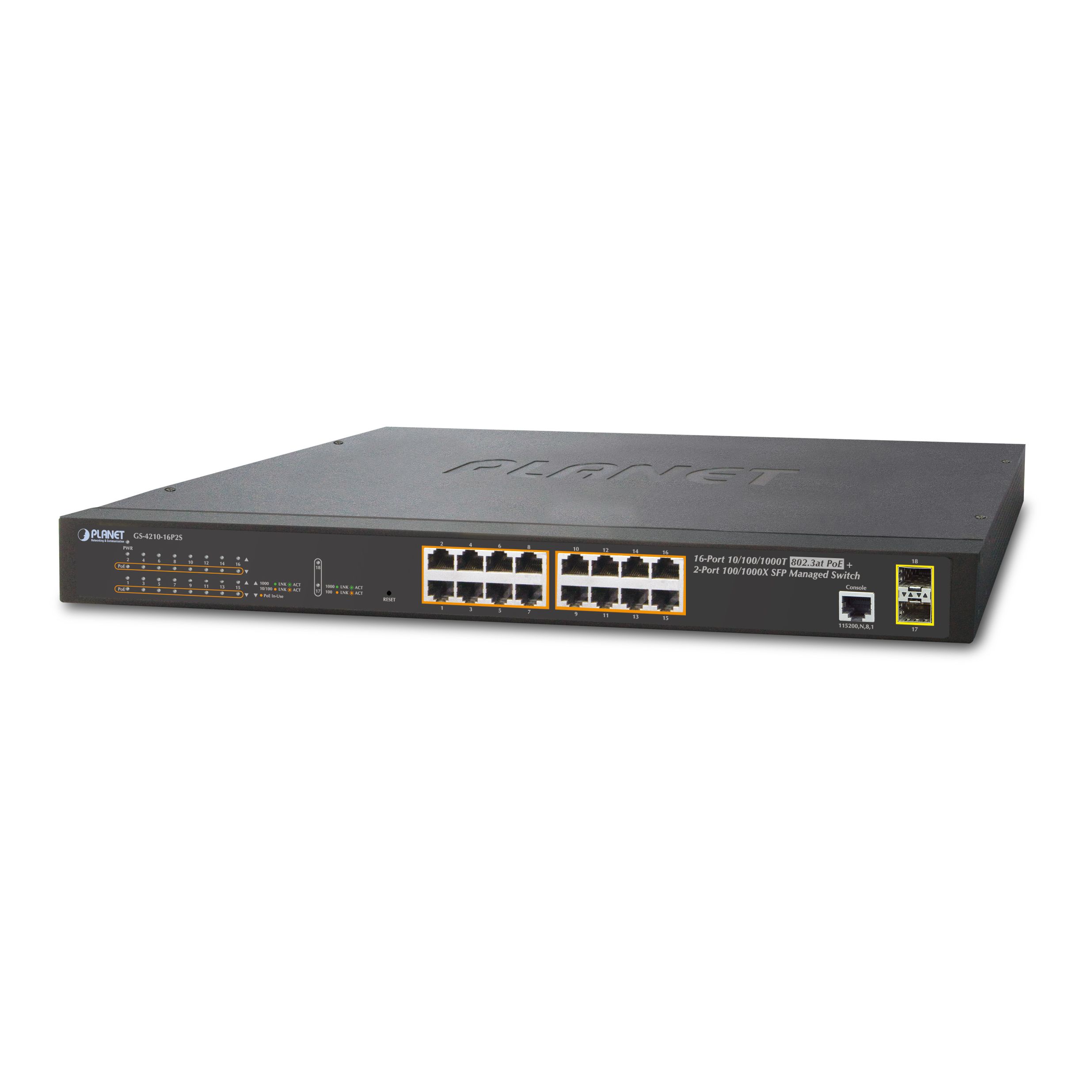 16-Port Managed Gbit 802.3at POE+ + 2Port 100/1000 SFP