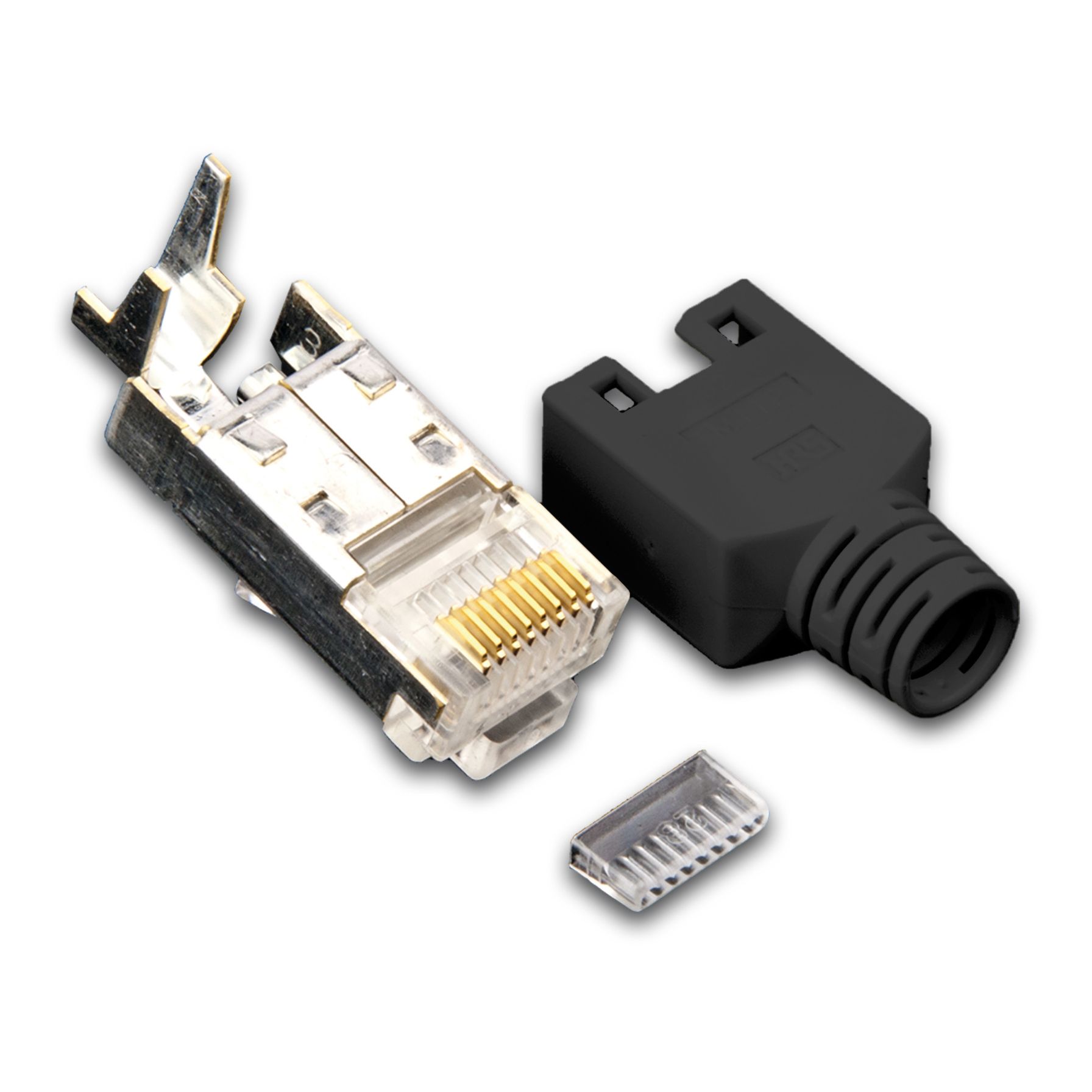 RJ45 KAT5e TM11 Stecker inkl. Knickschutztülle, schwarz, 50-Pack