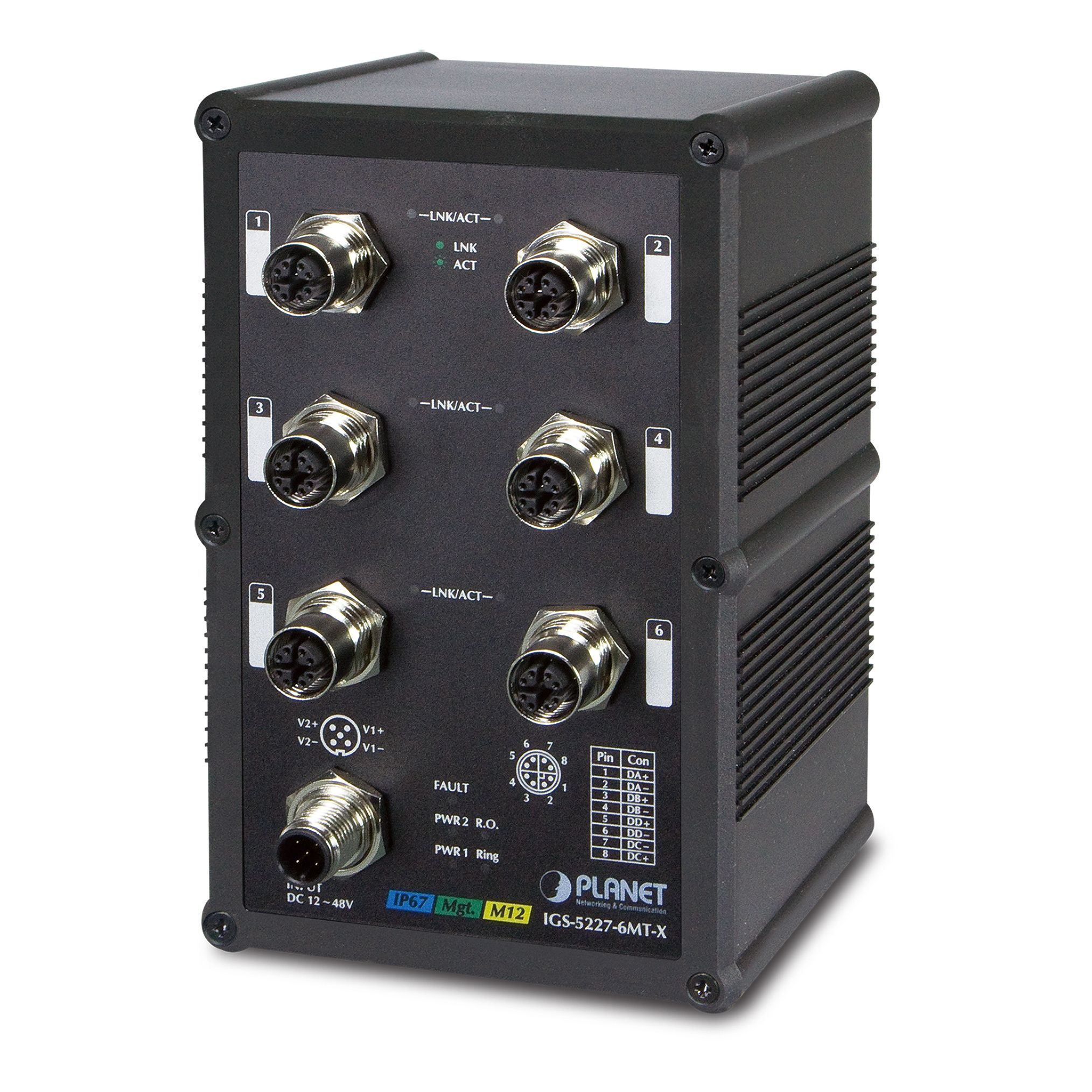 IP67 Industrial L2+ 6Port Gbit X-coded M12 managed Switch, ERPS Ring IP67 Industrial L2+ 6Port Gbit X-coded M12 managed Switch, ERPS Ring