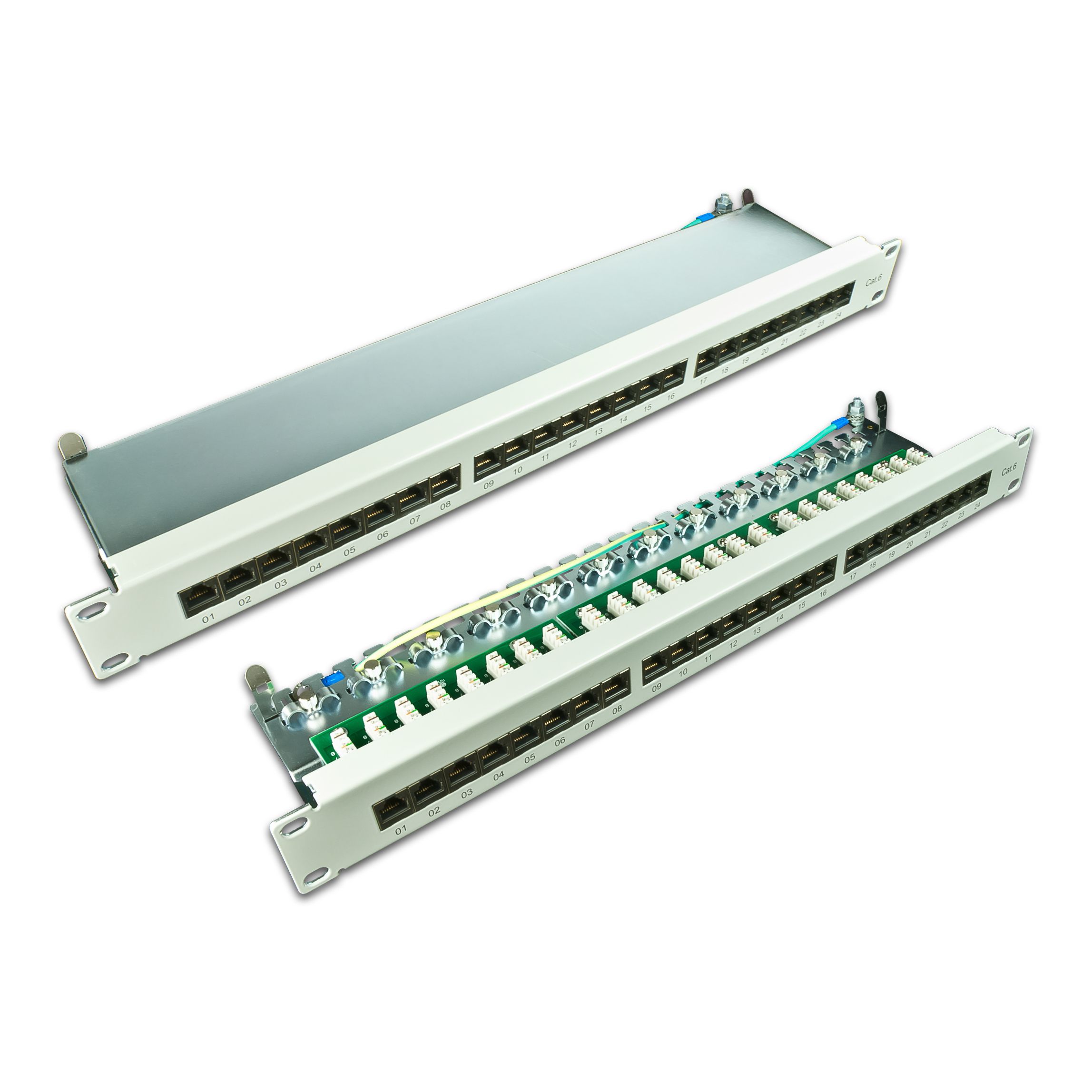 24-Port 19" KAT6 Patch Panel, geschirmt, LSA+, Hellgrau 24-Port 19" KAT6 Patch Panel, geschirmt, LSA+, Hellgrau