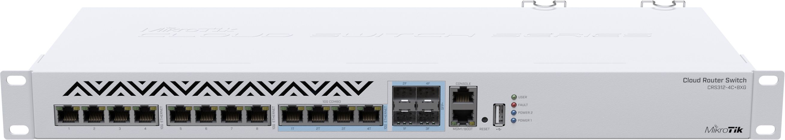 CRS312-4C+8XG-RM 10Gb RJ45 Switch, 8x 10Gb RJ45, 4x Combo 10Gb/SFP, Dual Power