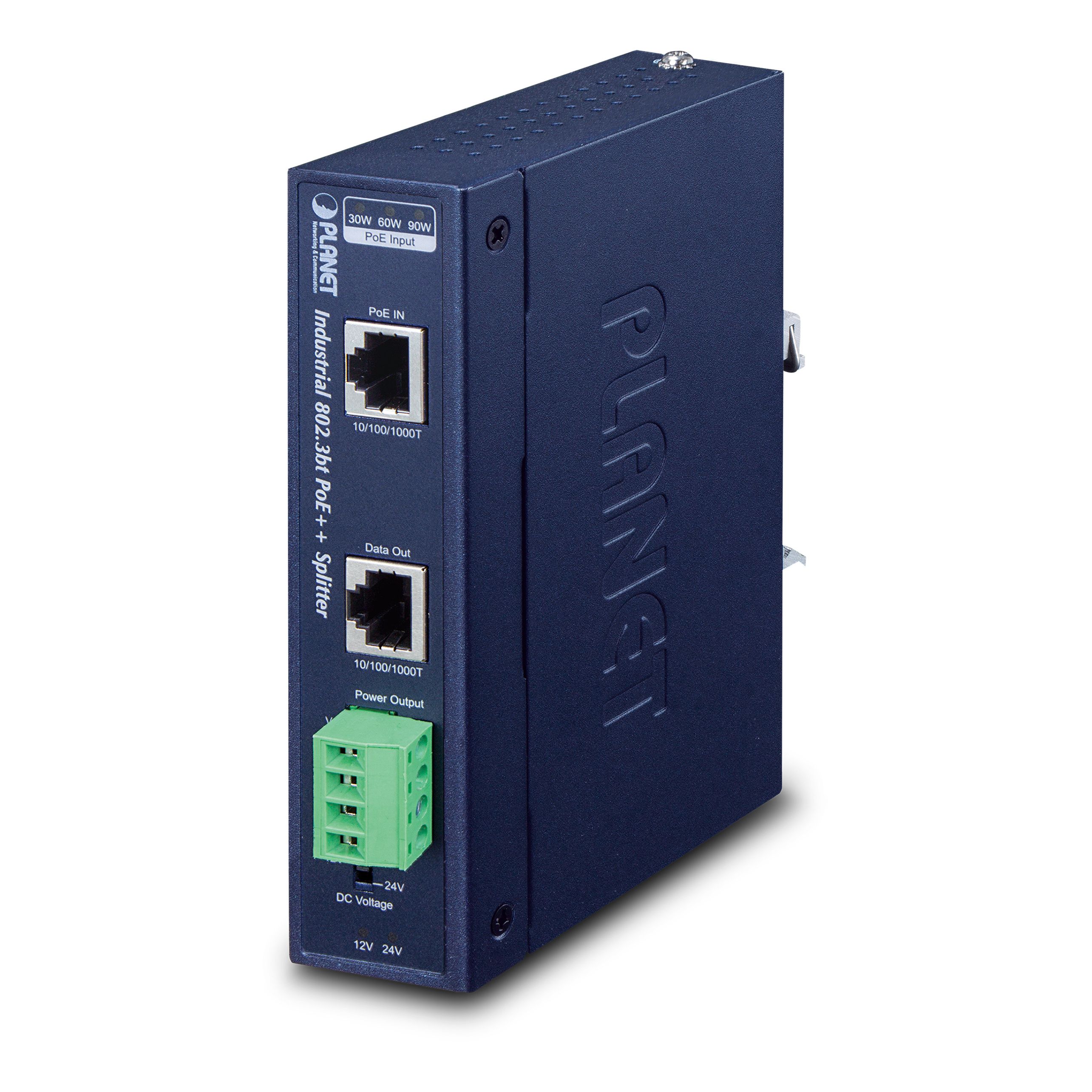 Industrial Single-Port 10/100/1000Mbps 802.3bt PoE++ Splitter, IP30