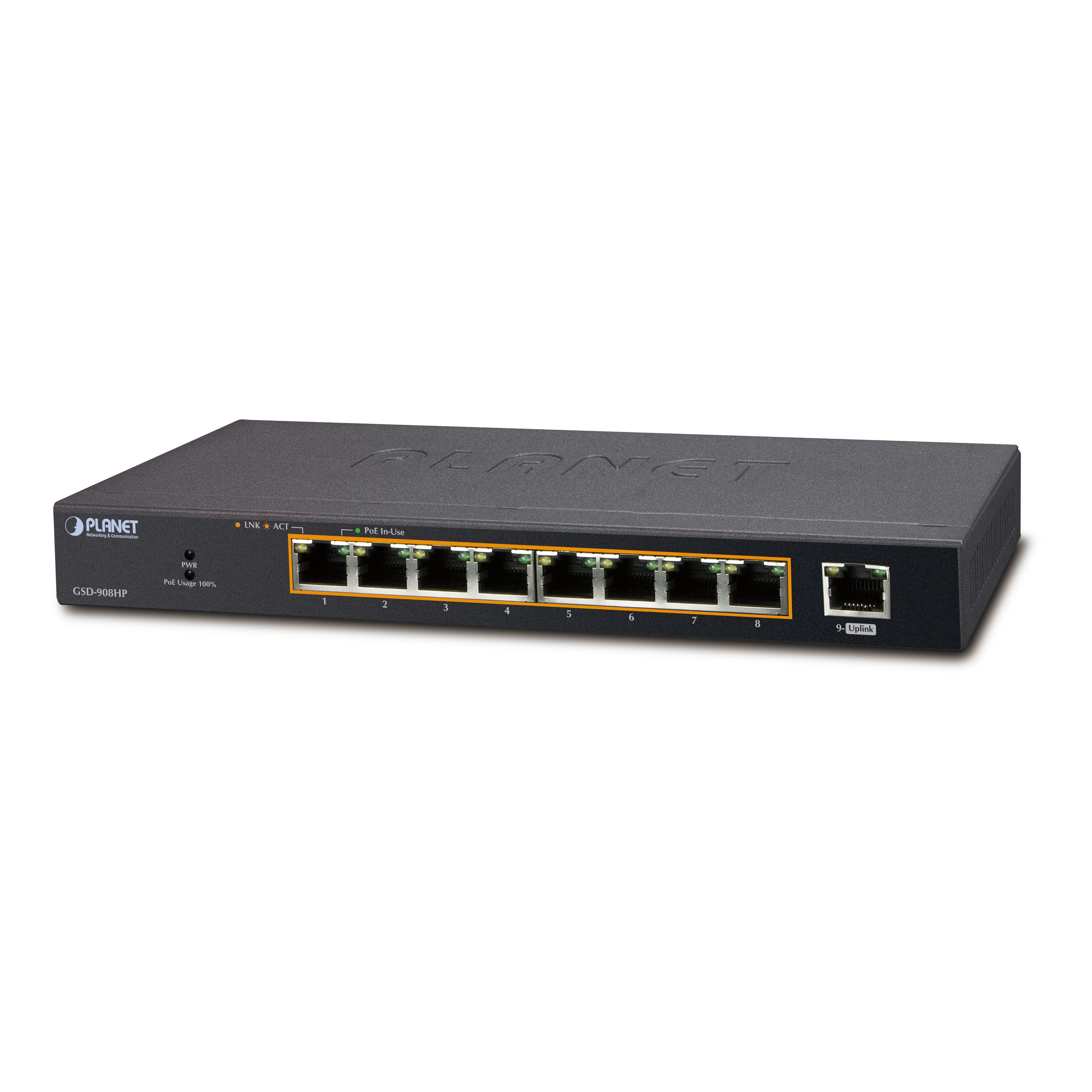 8-Port 10/100/1000 Gbit 802.3at POE +1Port Gbit