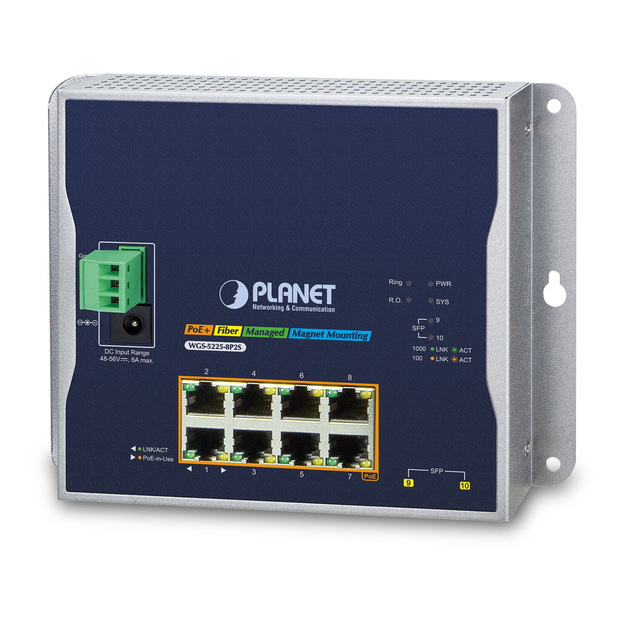 IP30 Industrial L2+ 8Port 1Gbit 802.3at PoE + 2Port 1Gbit SFP, Wallmount Switch IP30 Industrial L2+ 8Port 1Gbit 802.3at PoE + 2Port 1Gbit SFP, Wallmount Switch
