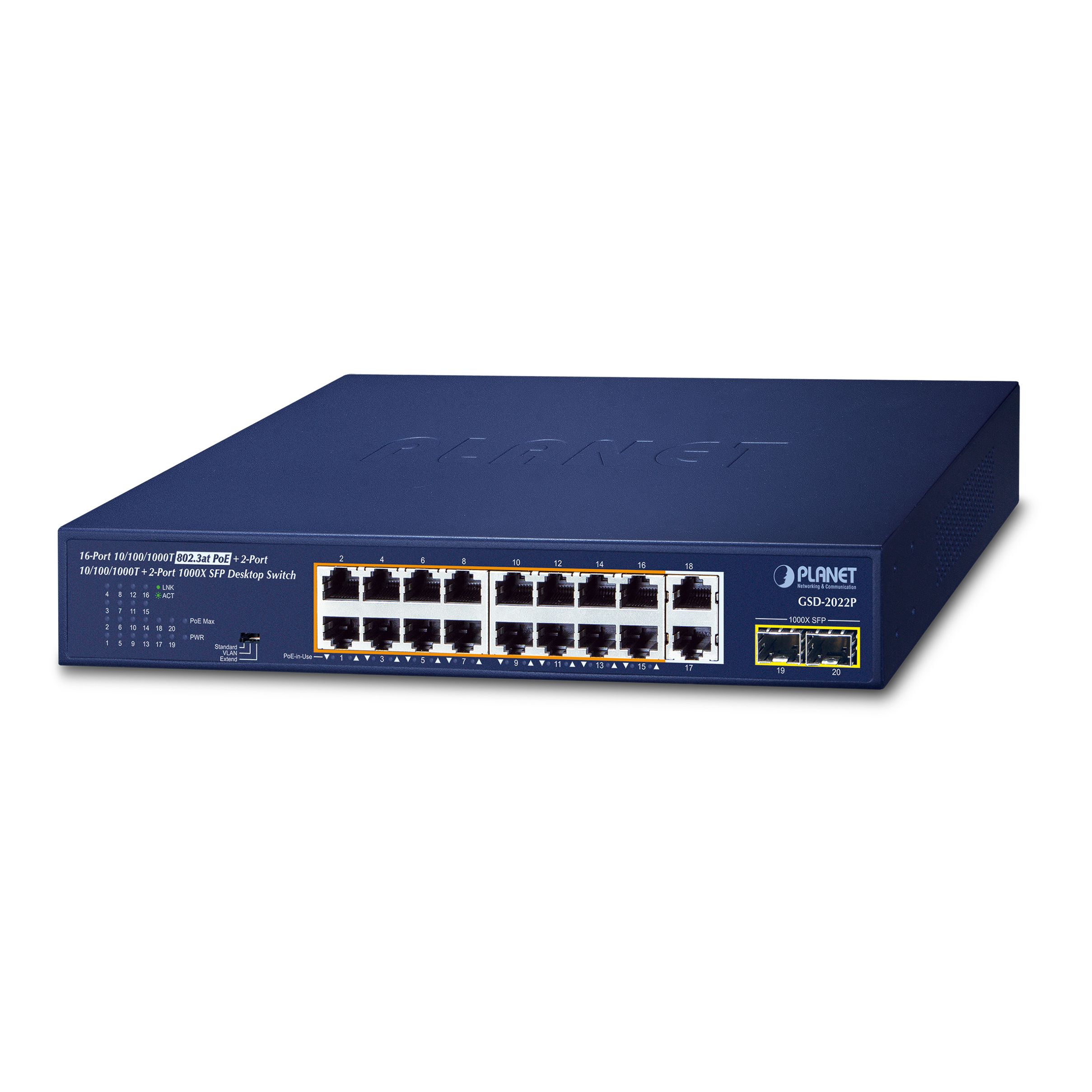 16-Port 1Gbit 802.3at PoE + 2-Port 1Gbit + 2-Port SFP Desktop Switch, 120W 16-Port 1Gbit 802.3at PoE + 2-Port 1Gbit + 2-Port SFP Desktop Switch, 120W