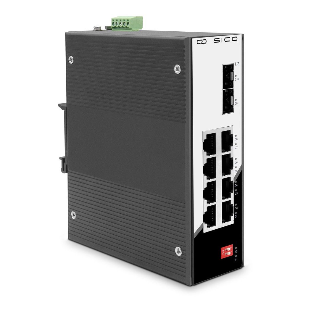 SICO Industrieller Switch, 2×GB SFP-Ports + 8×GB RJ45-Ports SICO Industrieller Switch, 2×GB SFP-Ports + 8×GB RJ45-Ports