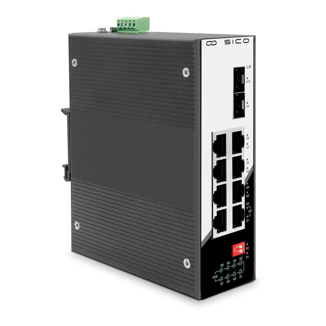 SICO Industrieller Switch, 8×GB PoE-Ports + 2×GB SFP-Slots SICO Industrieller Switch, 8×GB PoE-Ports + 2×GB SFP-Slots