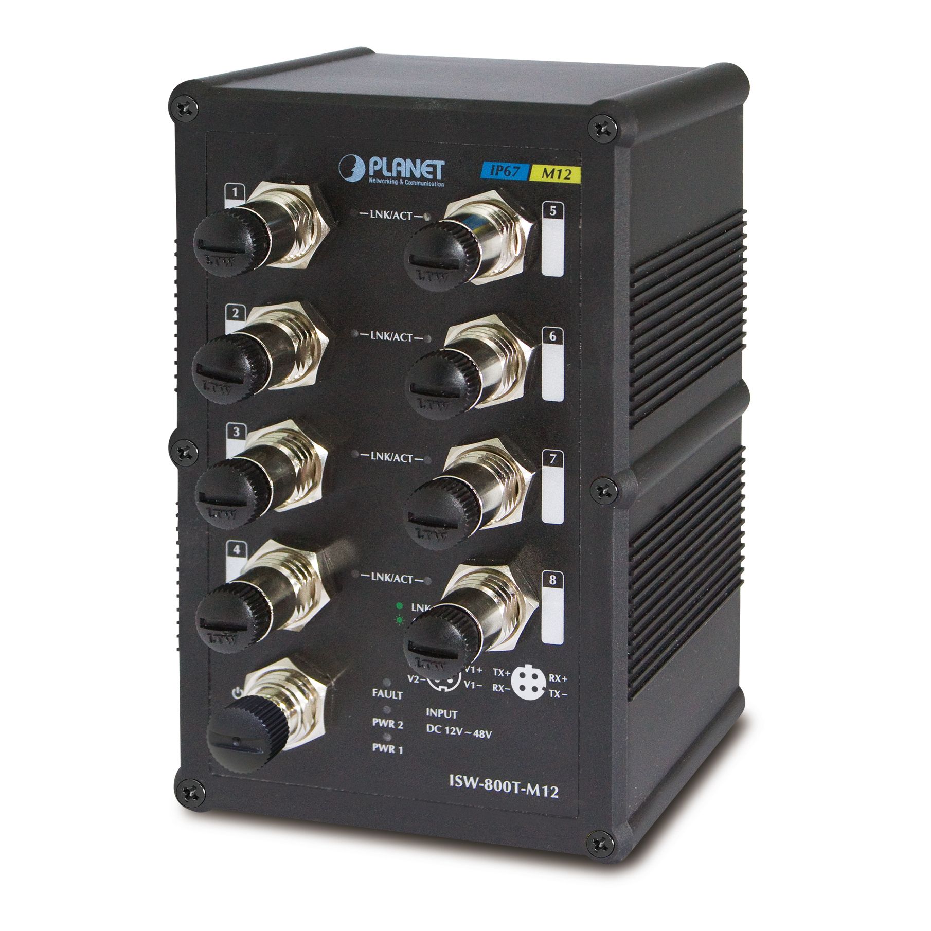 IP67 Industrial 8-Port 10/100TX M12 Ethernet Switch, Wide Operating Temperature IP67 Industrial 8-Port 10/100TX M12 Ethernet Switch, Wide Operating Temperature