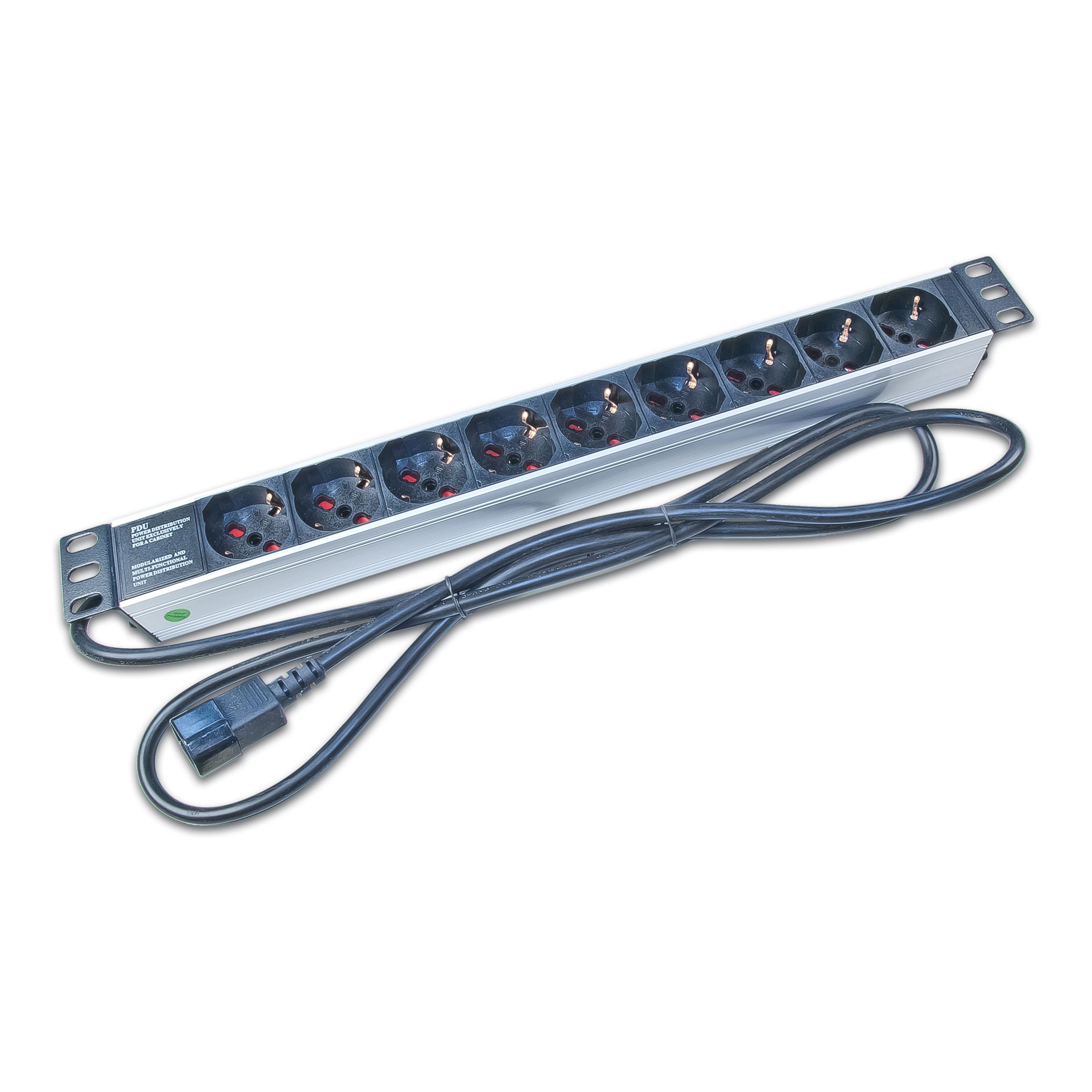 19" 1HE Steckdosenleiste mit 9x Schuko-Buchsen