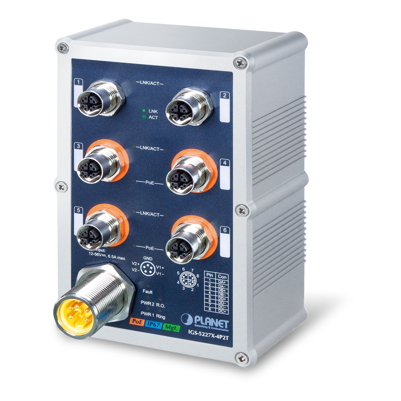 IP67 Industrial L2+ 4Port Gbit M12 802.3at PoE + 2Port 1GBit M12 managed Switch IP67 Industrial L2+ 4Port Gbit M12 802.3at PoE + 2Port 1GBit M12 managed Switch