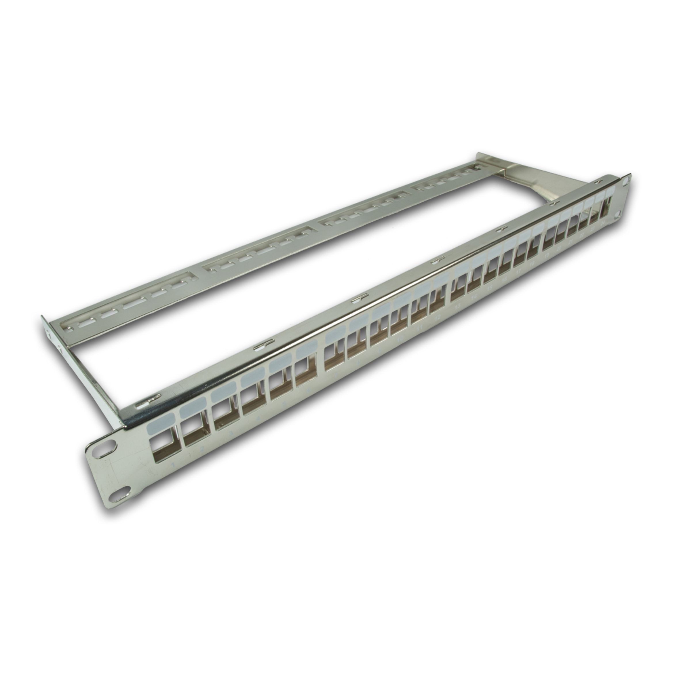 24-Port Keystone Modul-Leerpanel, 19", nickel, geschirmt