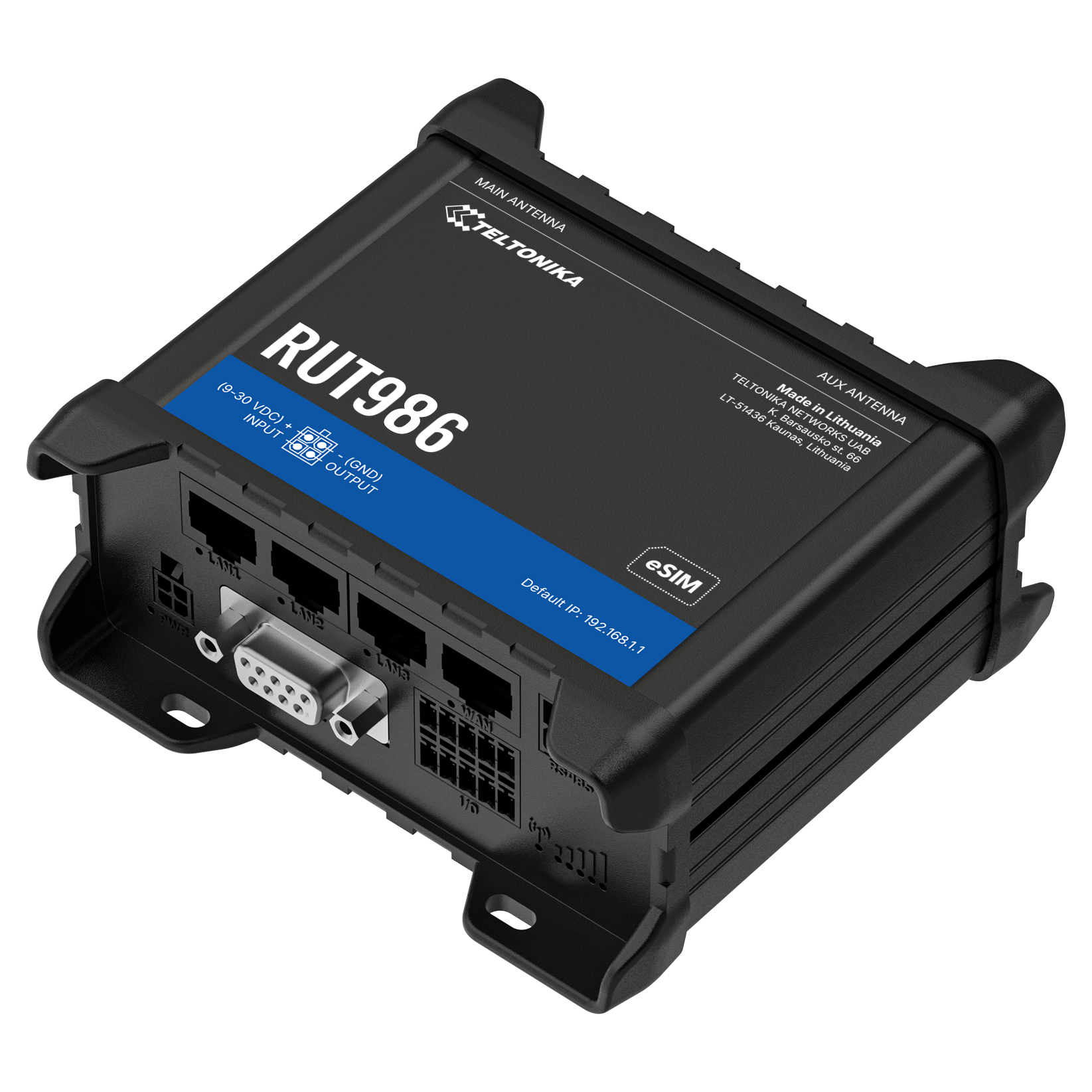 RUT986 - Industrial Global LTE CAT 4 Router, Dual-SIM, eSIM, 4x Ethernet RUT986 - Industrial Global LTE CAT 4 Router, Dual-SIM, eSIM, 4x Ethernet