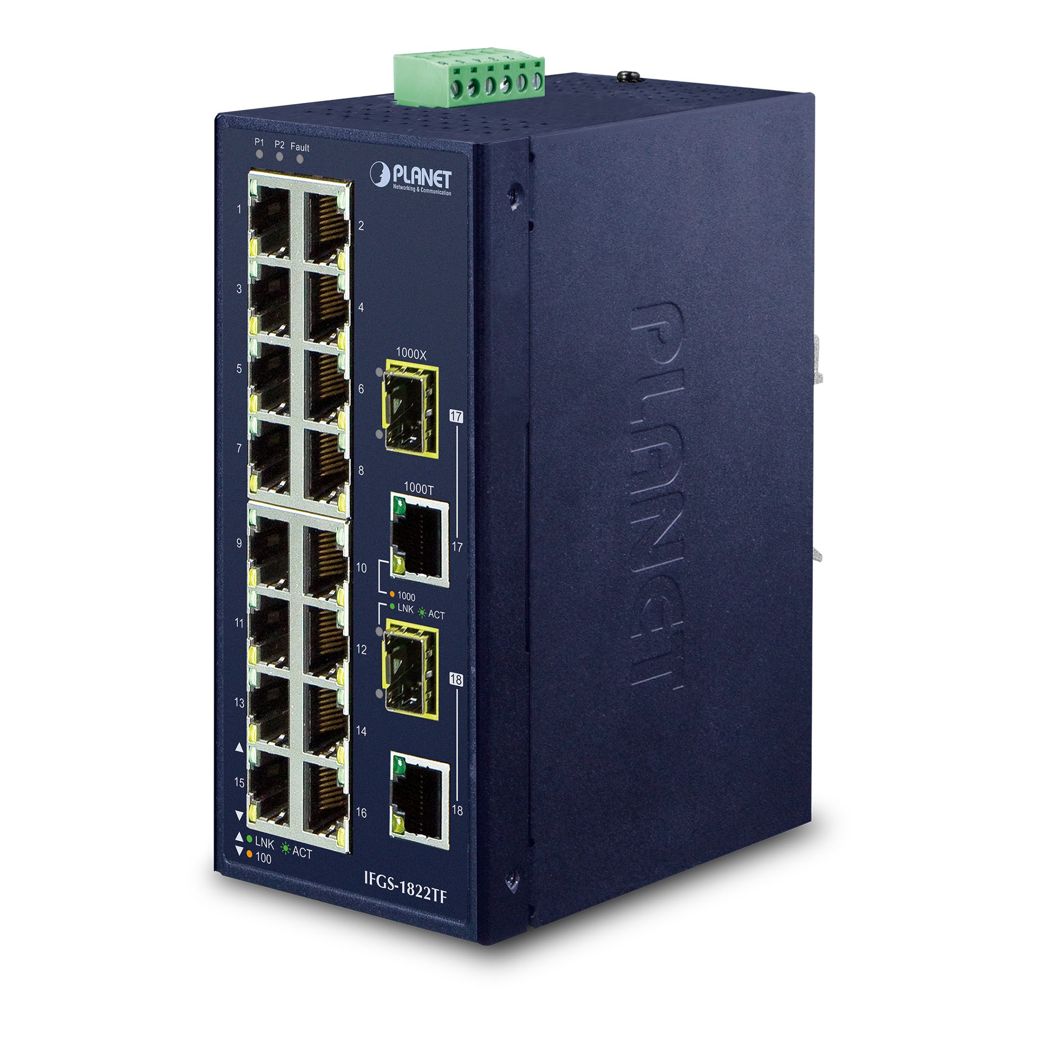 Industrial 16Port 10/100TX + 2Port Gigabit TP/SFP Combo Ethernet Switch, -40-75° Industrial 16Port 10/100TX + 2Port Gigabit TP/SFP Combo Ethernet Switch, -40-75°